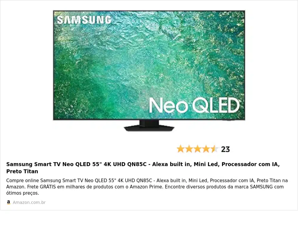 Samsung Smart TV Neo QLED 55" 4K UHD QN85C - Alexa built in, Mini Led, Processador com IA, Preto Titan