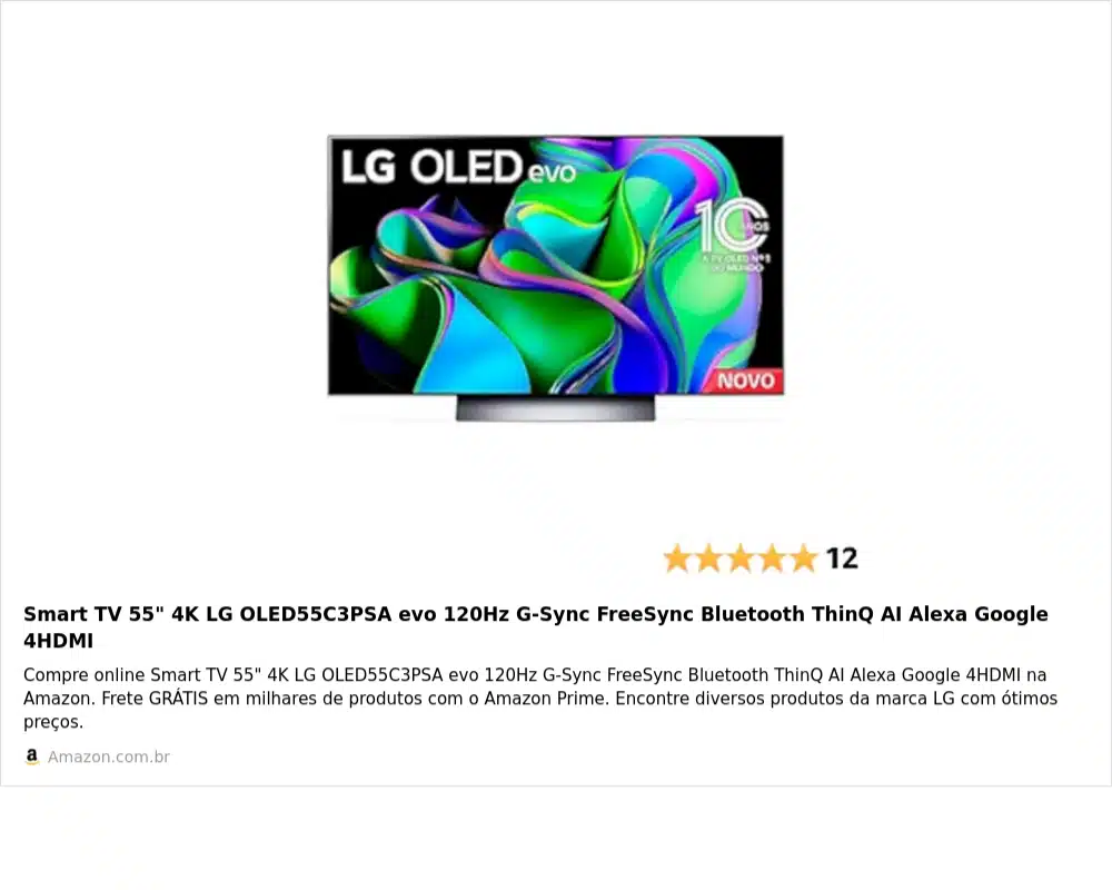 Smart TV 55" 4K LG OLED55C3PSA evo 120Hz G-Sync FreeSync Bluetooth ThinQ AI Alexa Google 4HDMI